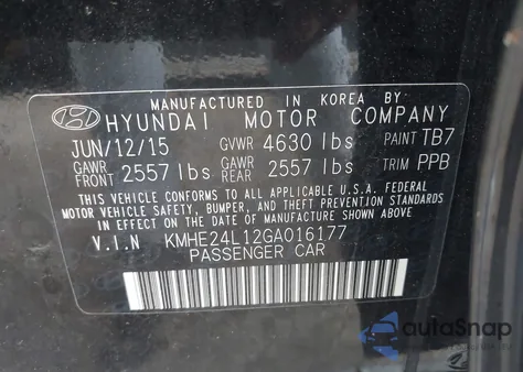 2016 Hyundai Sonata Hybrid Se from USA, damaged, VIN KMHE24L12GA016177